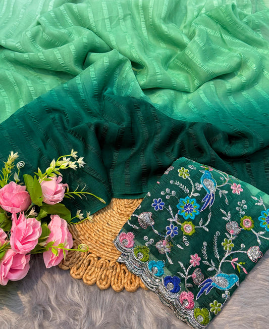 Leheriya Saree with Heavy Embroidery Blouse Piece