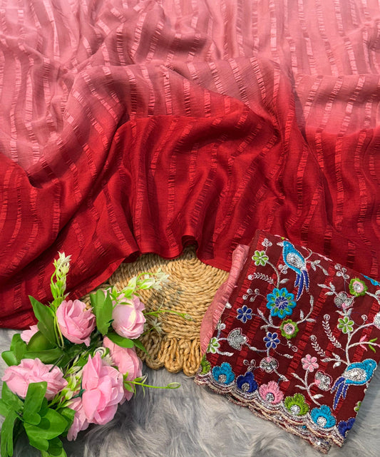 Leheriya Saree with Heavy Embroidery Blouse Piece