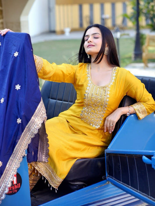 Designer Embroidered Roman Silk Suit