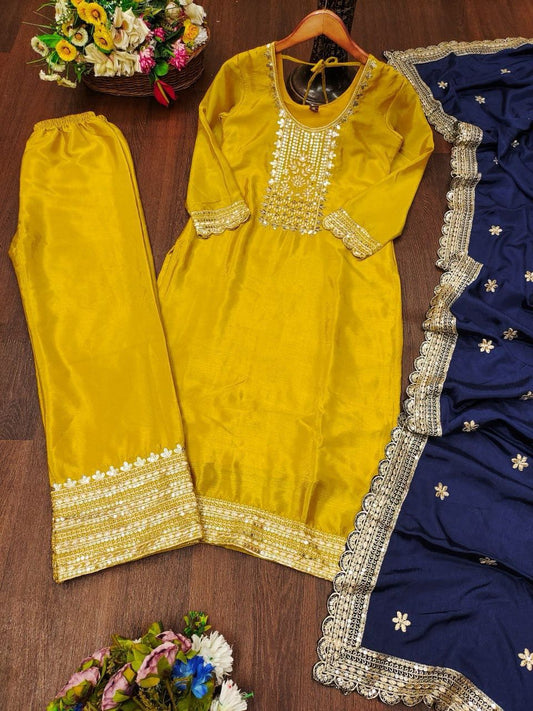 Designer Embroidered Roman Silk Suit