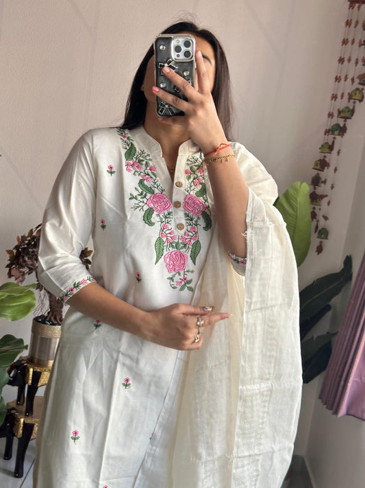 Designer Khadi Kurti Pant Dupatta Set