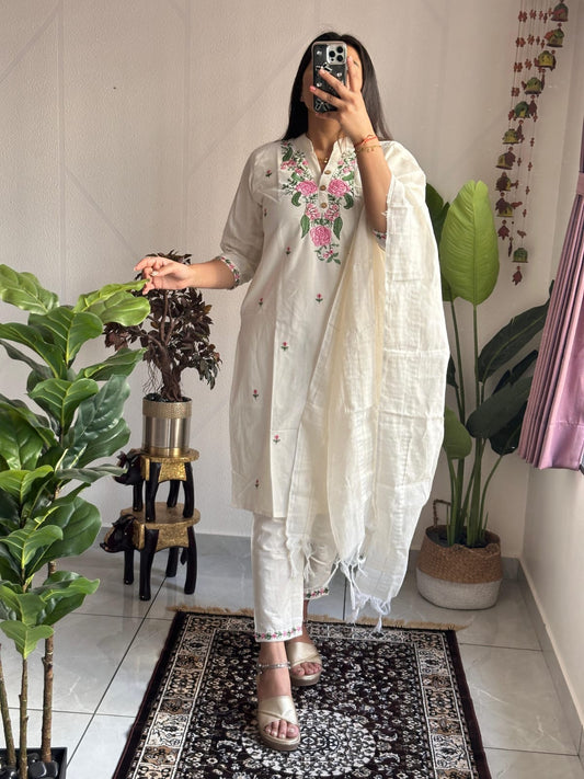 Designer Khadi Kurti Pant Dupatta Set