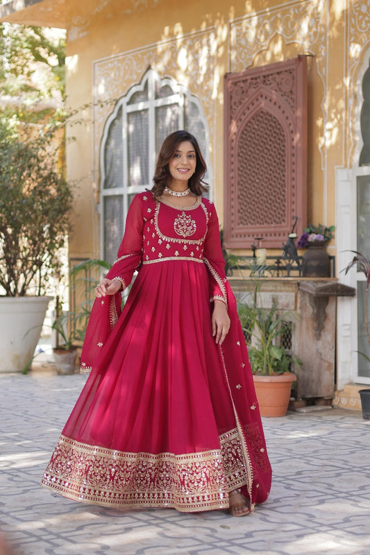 Faux Embroidery Designer Readymade Gown