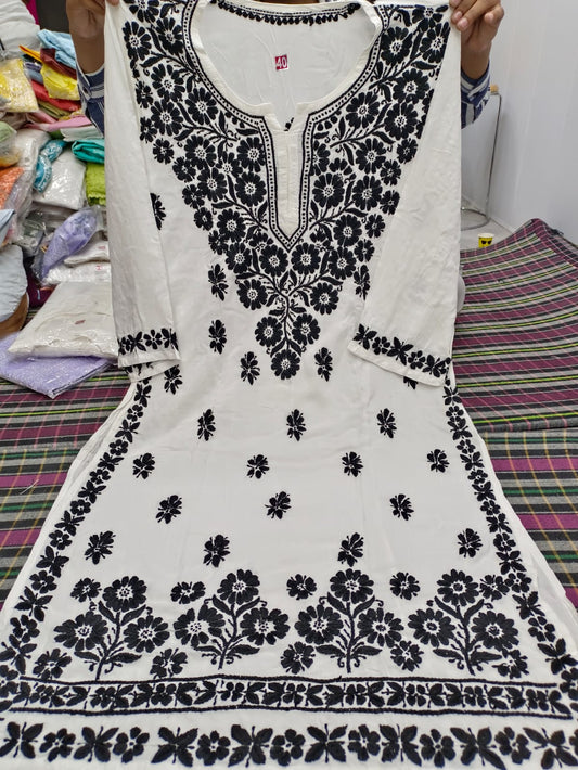 Modal Heavy Daman Chikan Work Hand Embroidery Kurti