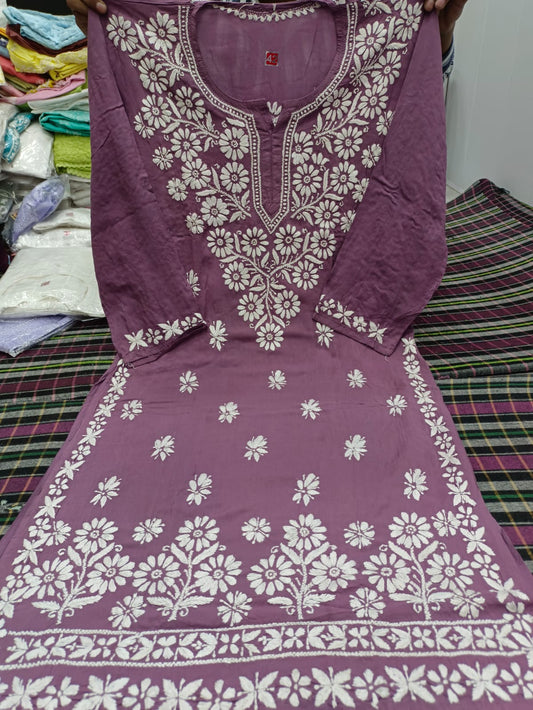 Modal Heavy Daman Chikan Work Hand Embroidery Kurti
