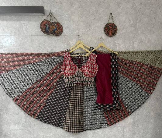 Multi Color Ajrakh Cotton Chaniya Choli