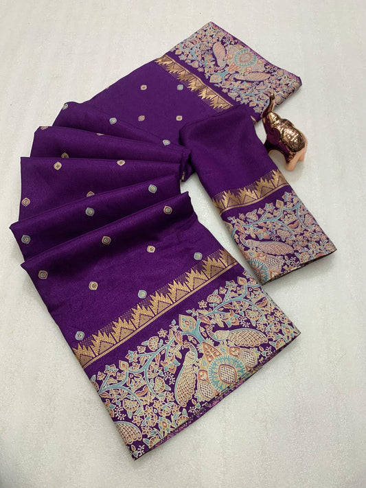 Pure Soft Tusser Batik Peacock Printed Saree