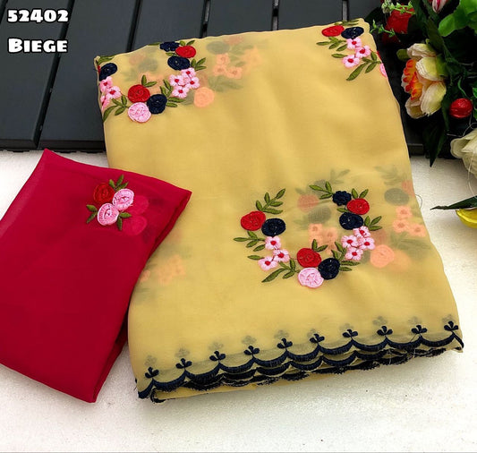 Georgette Saree with embroidery work butta