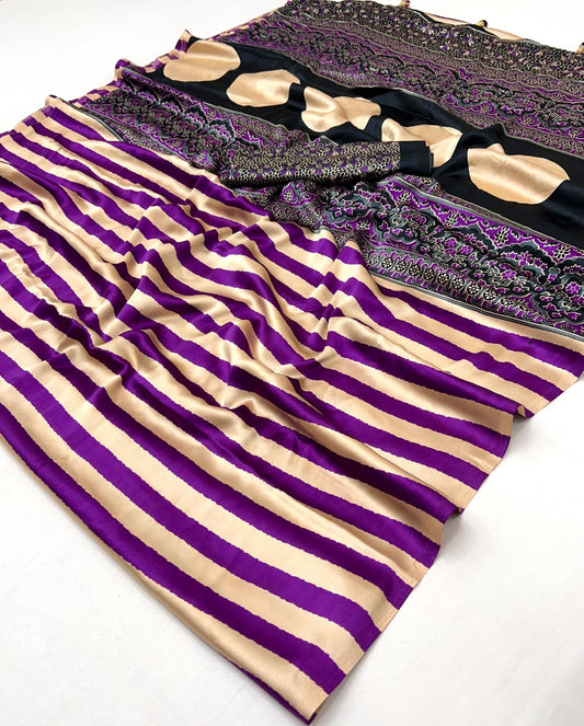 Premium Designer Printed Ajrakh Satin Crepe Saree