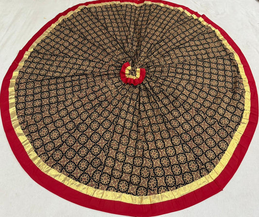 Heavy Ajrakh Cotton Print Skirt With Golden Lace