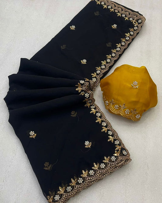 Georgette Saree With Embroidery Blouse Piece