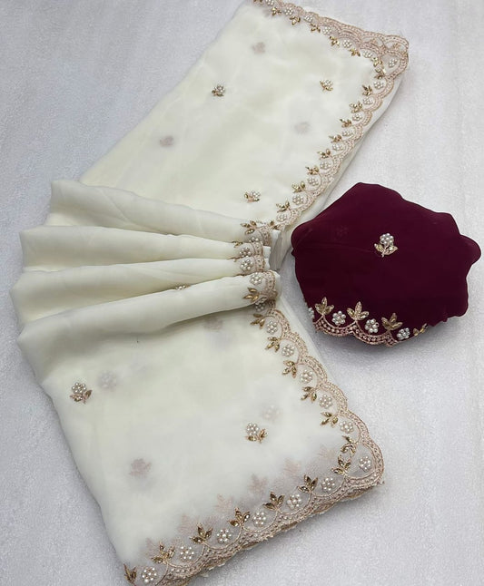 Georgette Saree With Embroidery Blouse Piece
