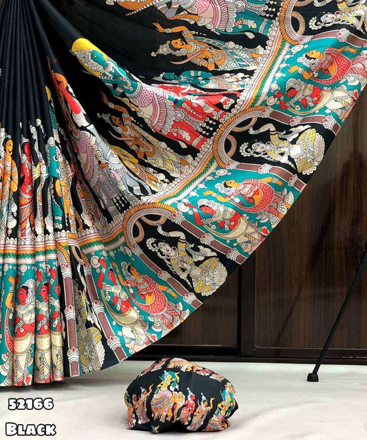 Handloom Tussar Silk Kalamkari Digital Print comes with Tussle on Pallu