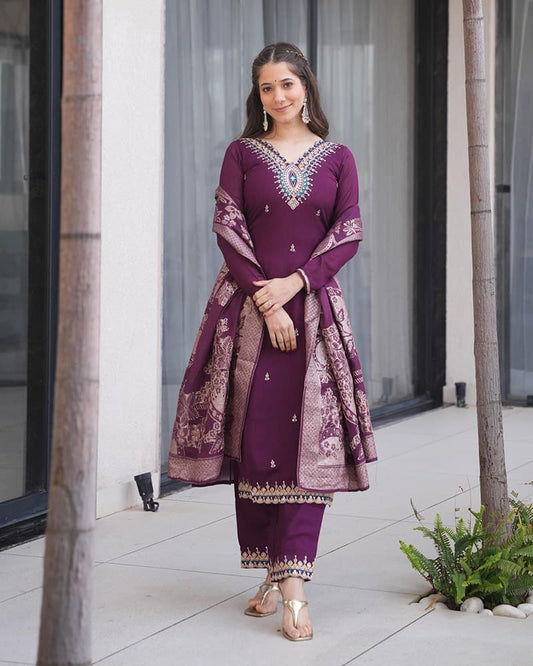 Roman Silk  Embroidered Anarkali 3-Piece Suit