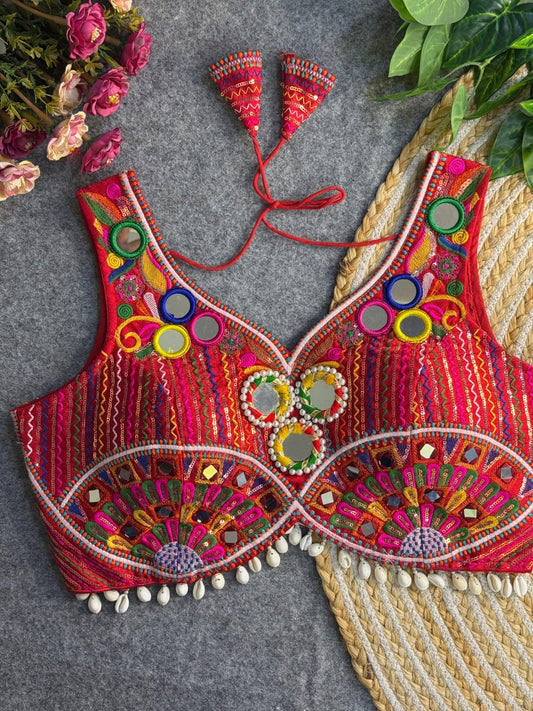 Navratri Special - Multi Mirror Work Apple Cut Stylish Blouse