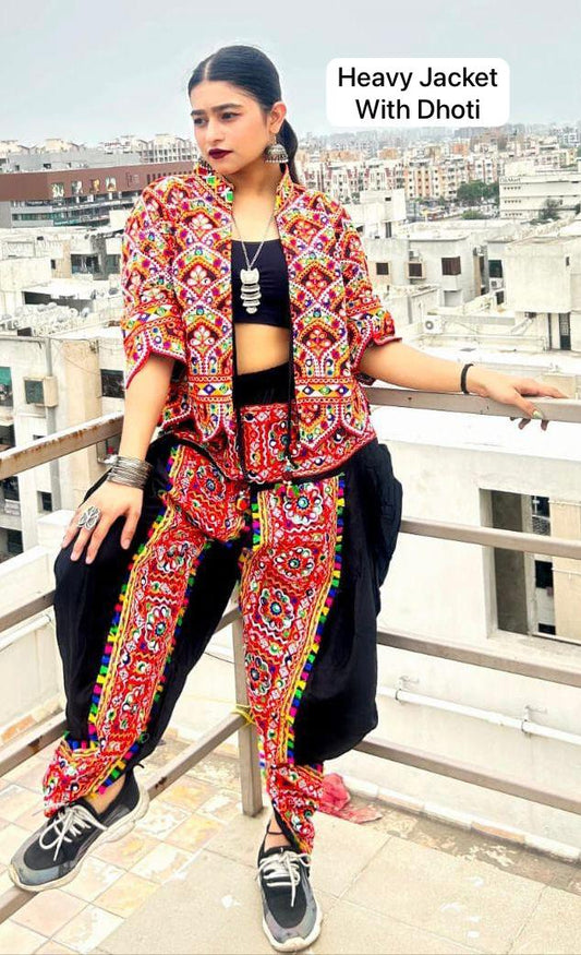 Heavy Rayon Traditional Embroidery Dhoti With Designer Jacket and Blouse