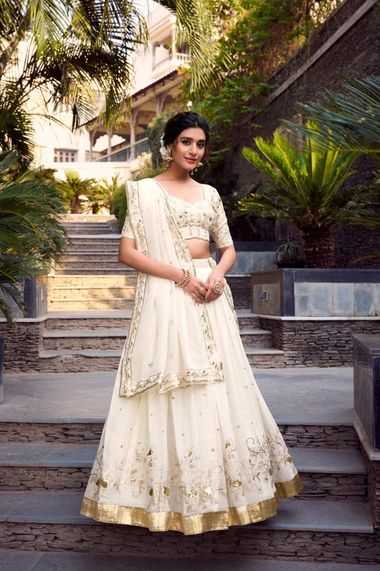 Off White Premium Designer Lehenga with Embroidery