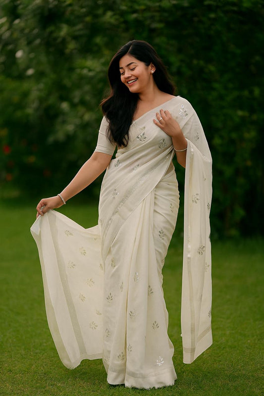 Party Wear Semi Kanchivaram Silk Saree with Pastel Colors