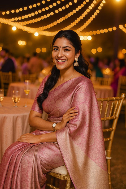 Party Wear Semi Kanchivaram Silk Saree with Pastel Colors