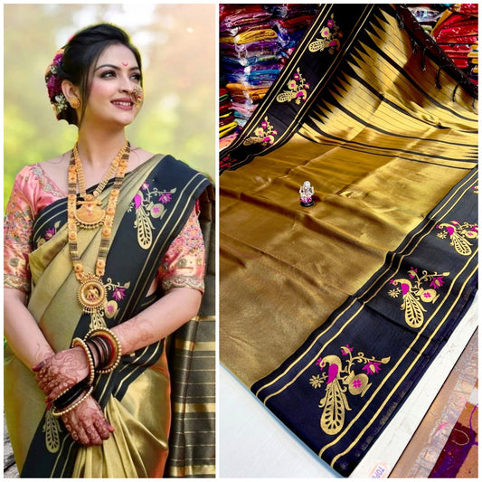 Soft Tissue Silk Peacock Brocade Paithani