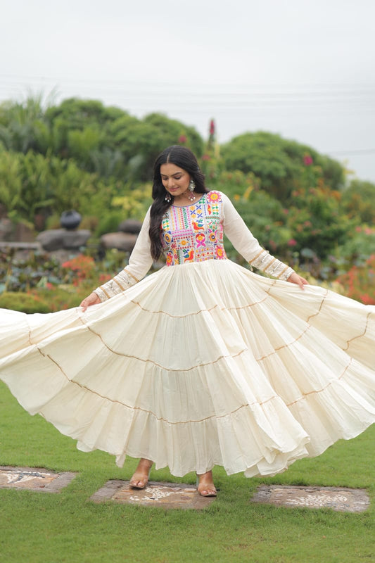 Kora Cotton Designer Gown with Multi Thread Embroidery