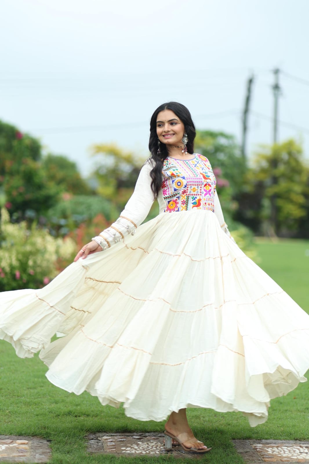 Kora Cotton Designer Gown with Multi Thread Embroidery