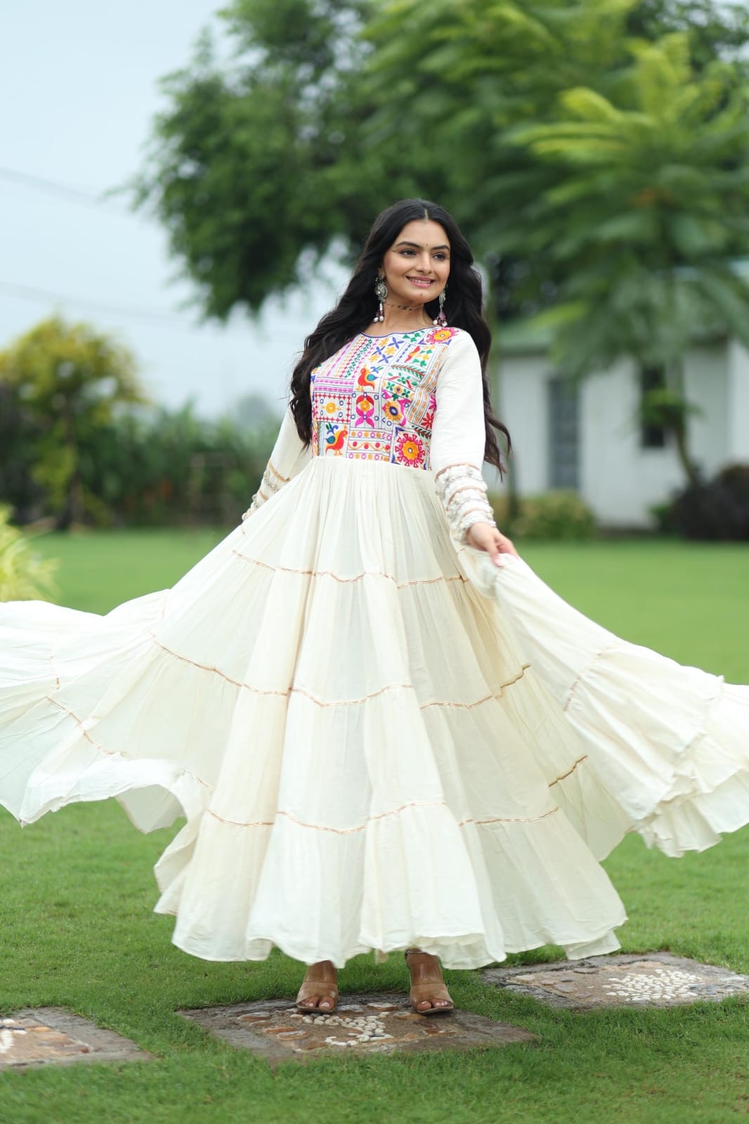 Kora Cotton Designer Gown with Multi Thread Embroidery