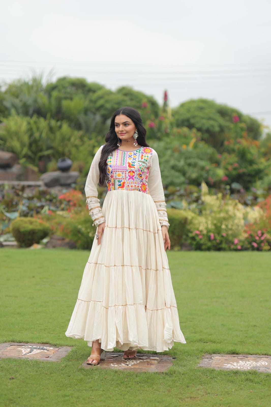 Kora Cotton Designer Gown with Multi Thread Embroidery