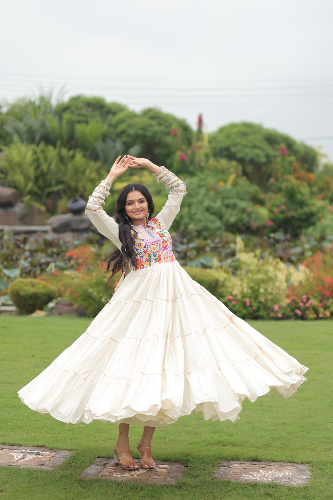 Kora Cotton Designer Gown with Multi Thread Embroidery