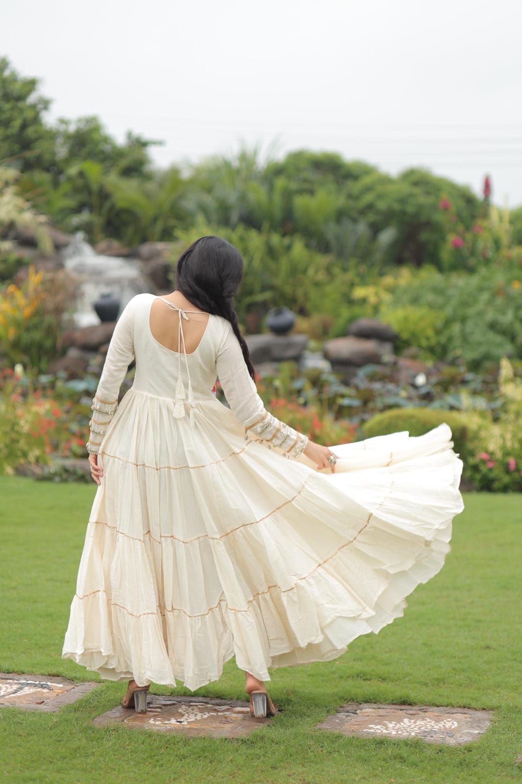 Kora Cotton Designer Gown with Multi Thread Embroidery