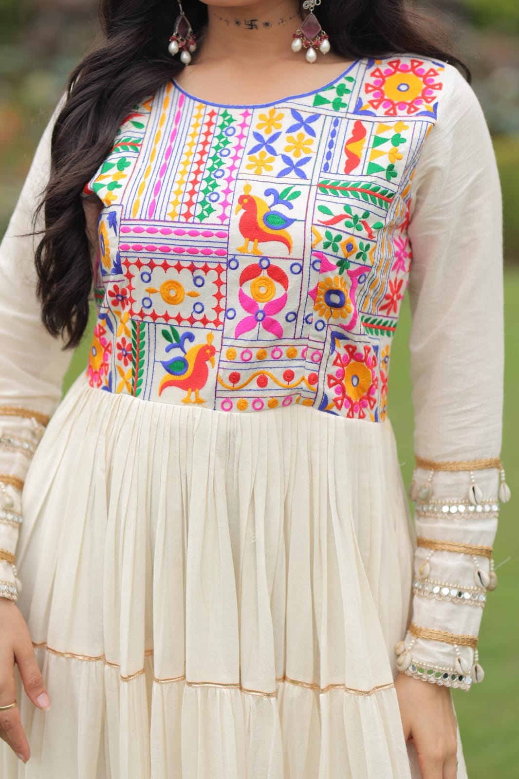 Kora Cotton Designer Gown with Multi Thread Embroidery