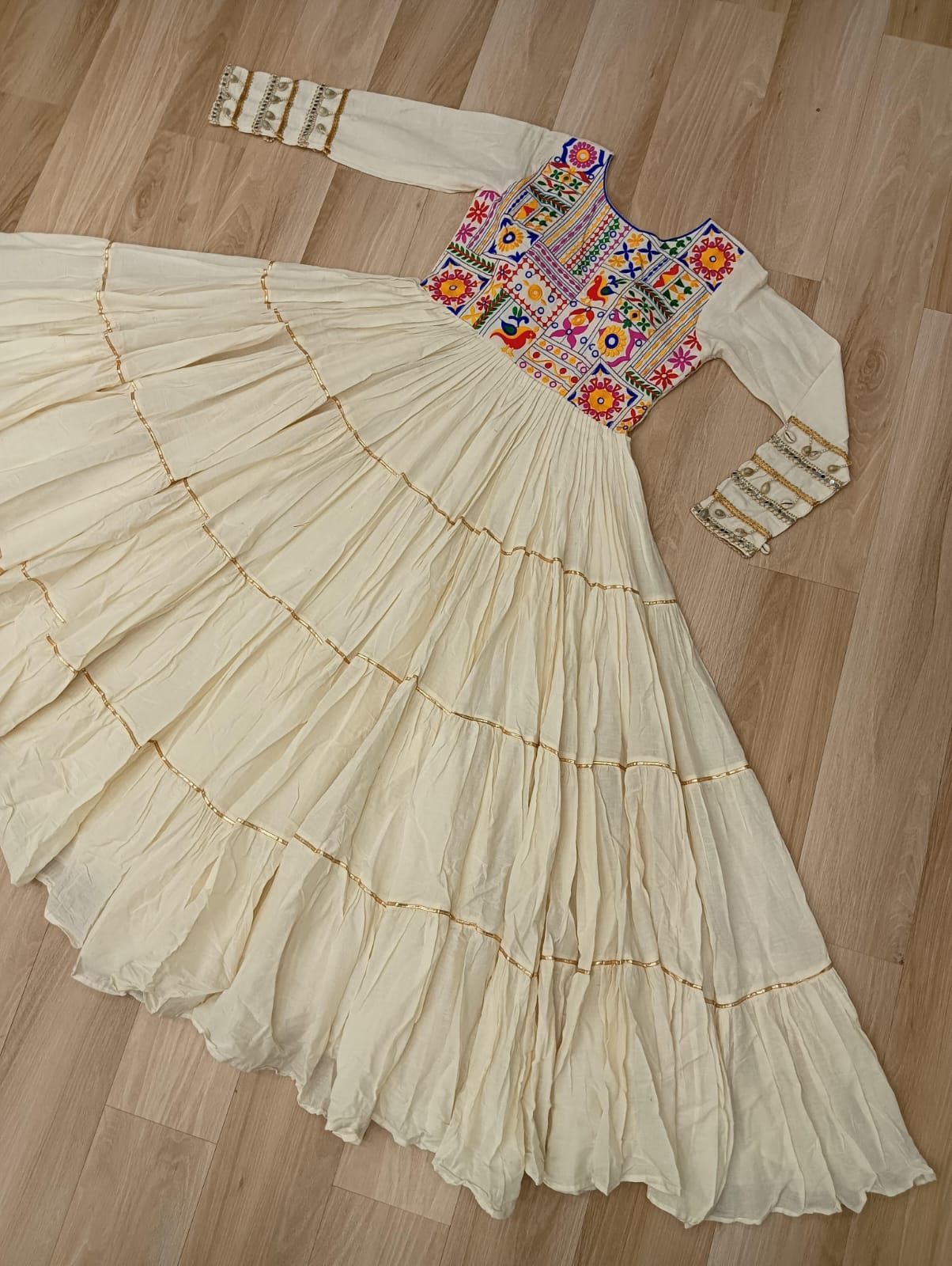 Kora Cotton Designer Gown with Multi Thread Embroidery