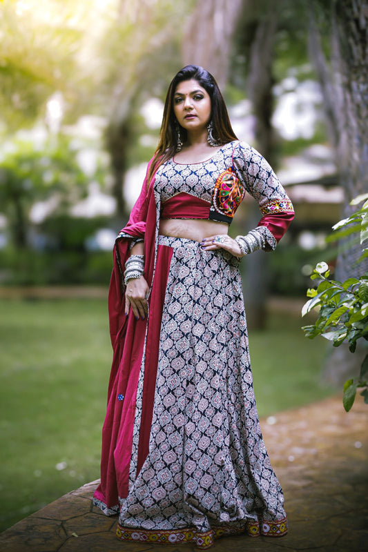 Premium Designer Ajrakh Cotton Heavy Chaniya Choli