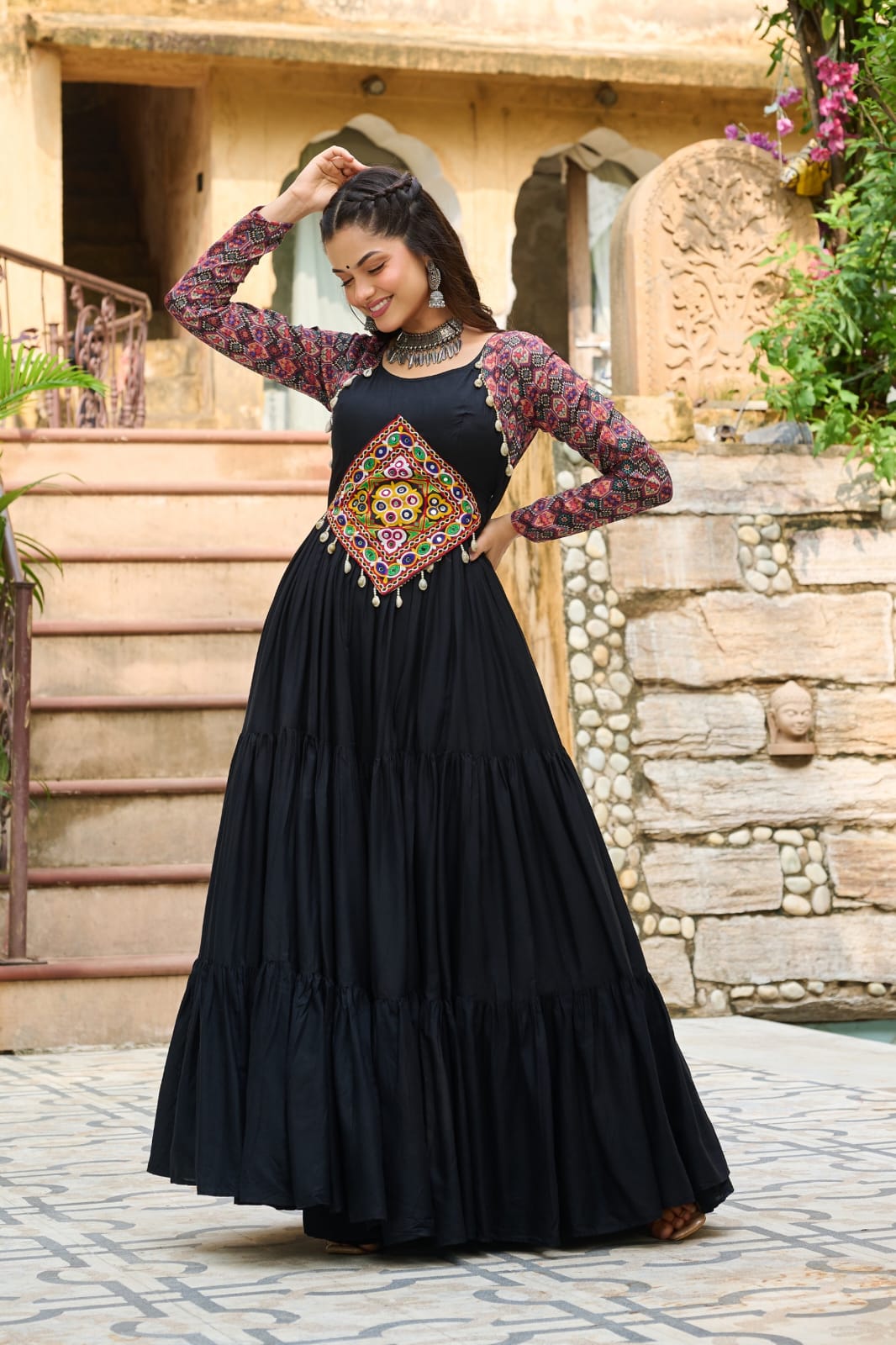 Navratri Special Gown With Kutchi Gamthi Embroidery Work