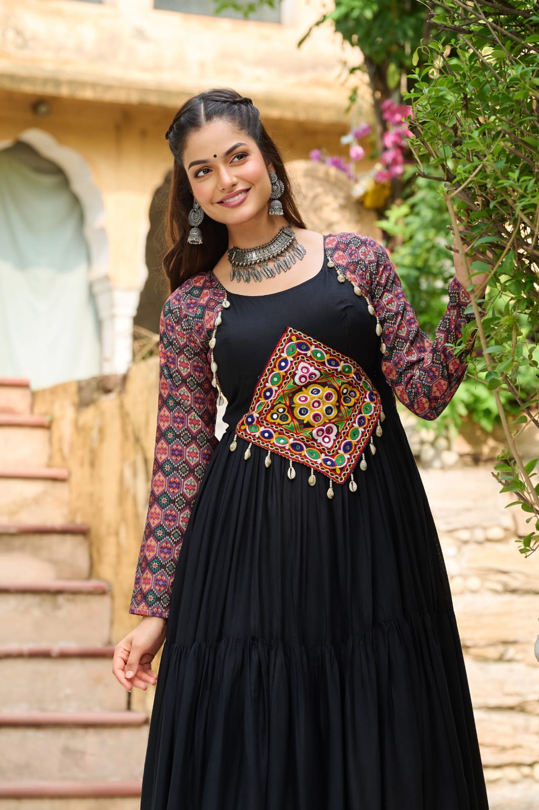 Navratri Special Gown With Kutchi Gamthi Embroidery Work