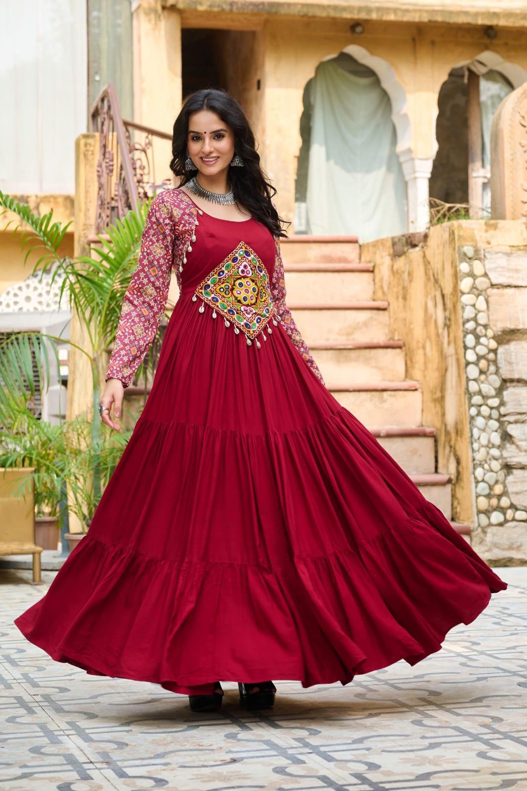Navratri Special Gown With Kutchi Gamthi Embroidery Work