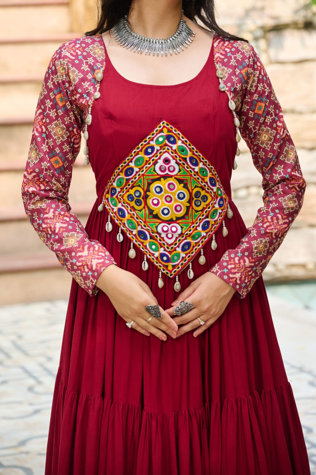 Navratri Special Gown With Kutchi Gamthi Embroidery Work