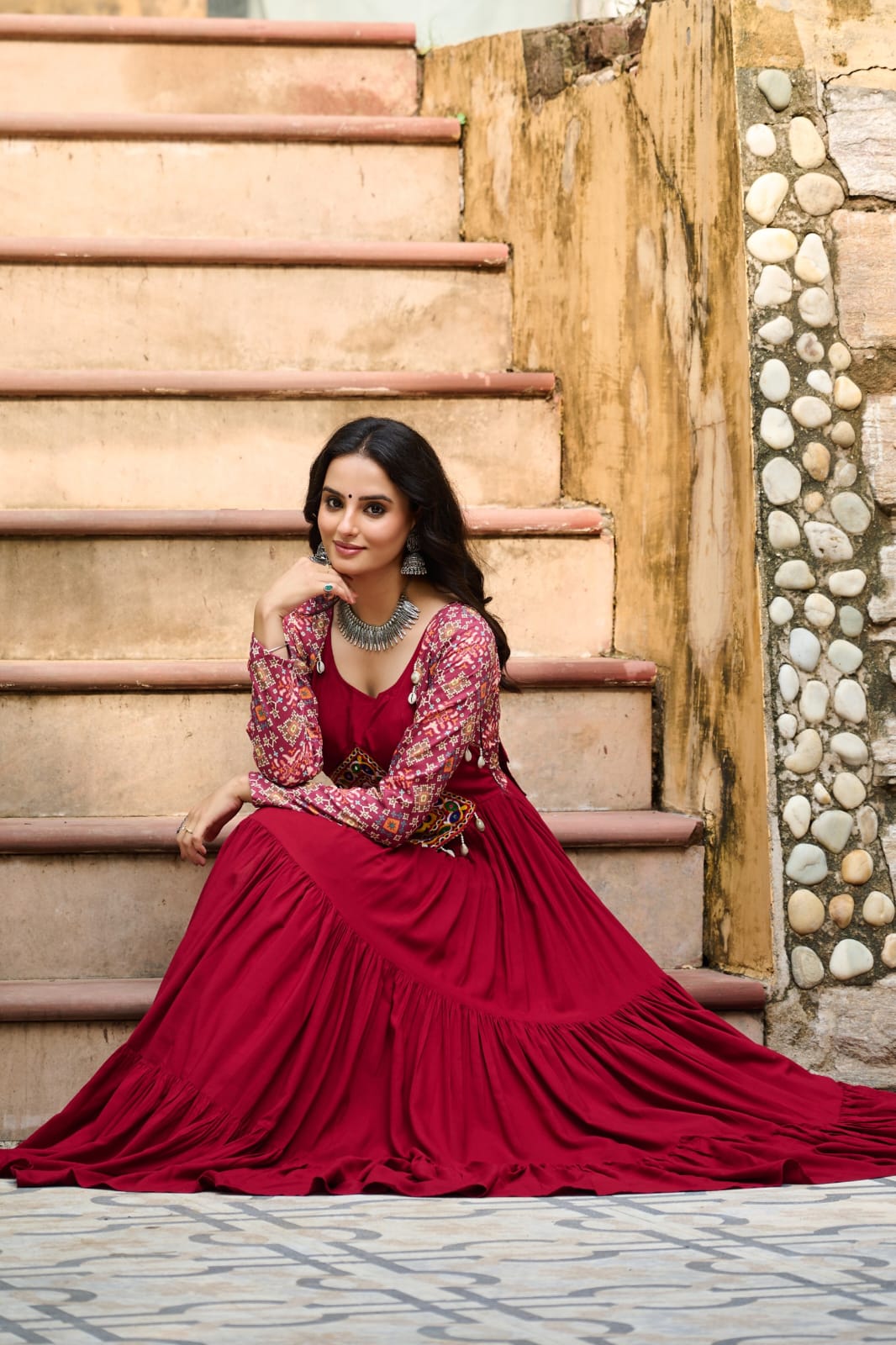 Navratri Special Gown With Kutchi Gamthi Embroidery Work