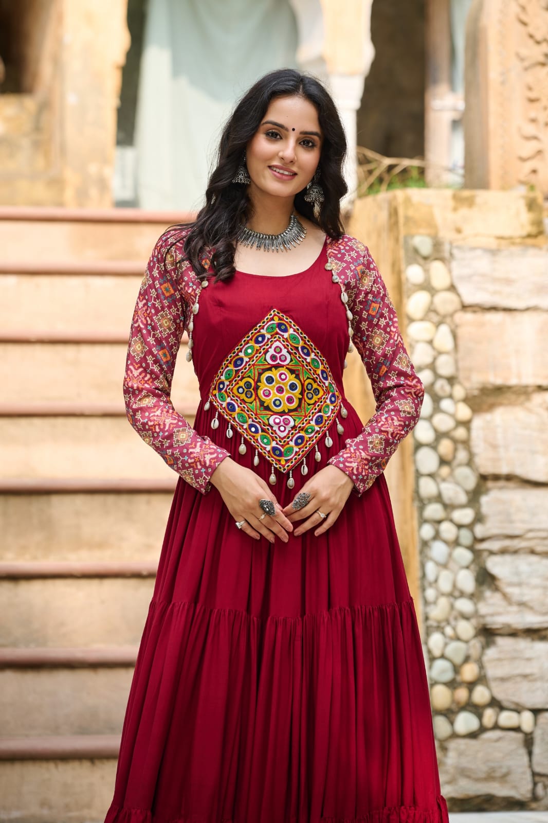 Navratri Special Gown With Kutchi Gamthi Embroidery Work