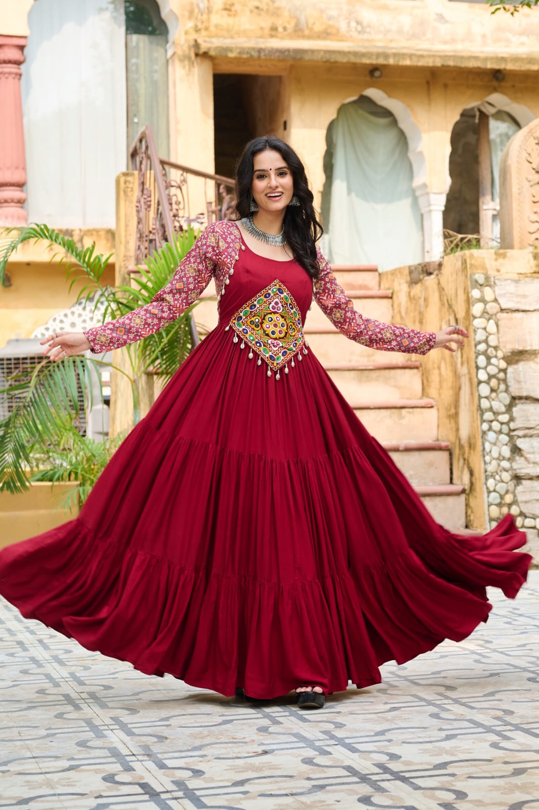 Navratri Special Gown With Kutchi Gamthi Embroidery Work