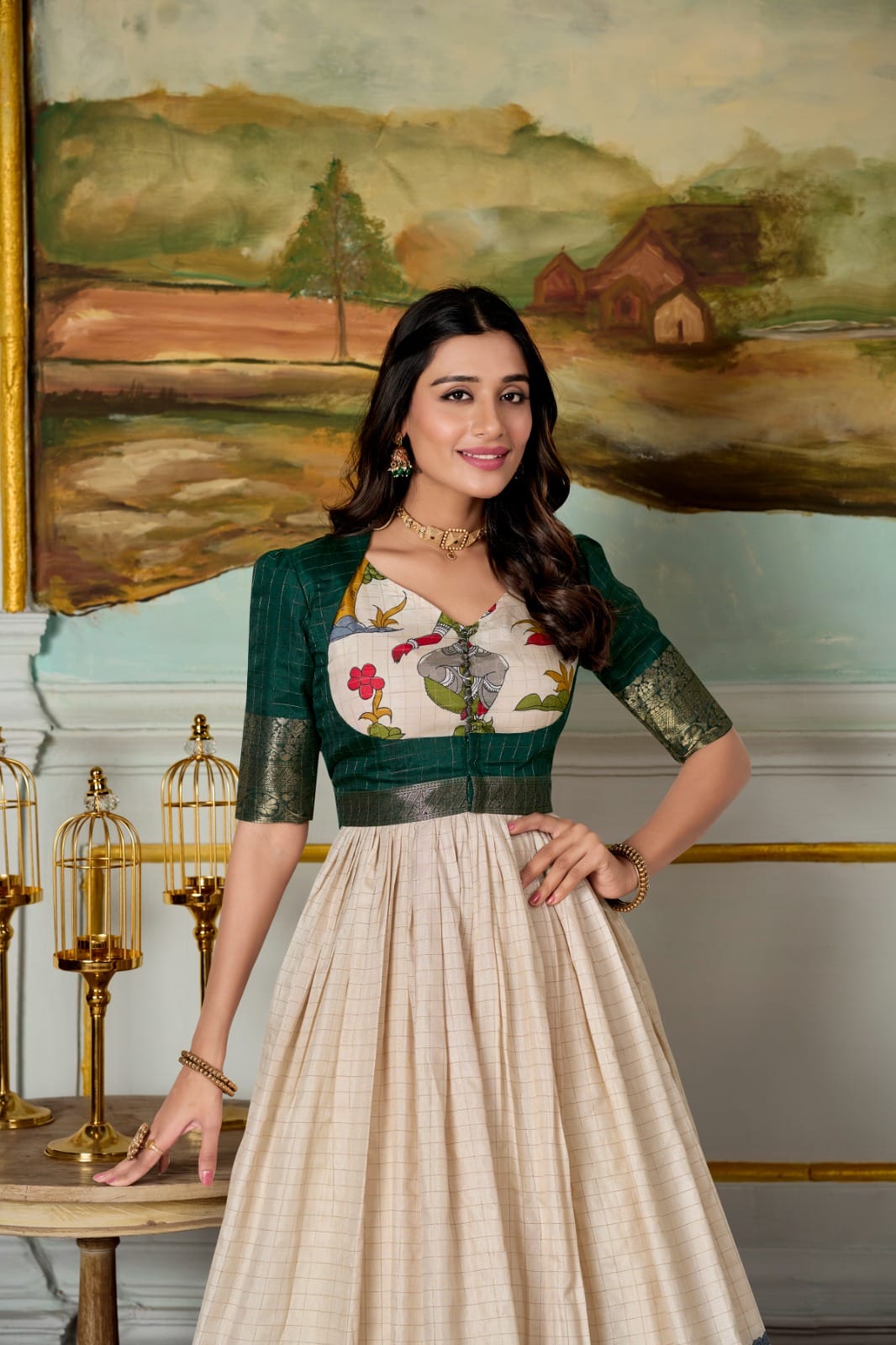 Soft, Regal, and Oh-So-Stunning β Dola Silk Gown with Koti Set