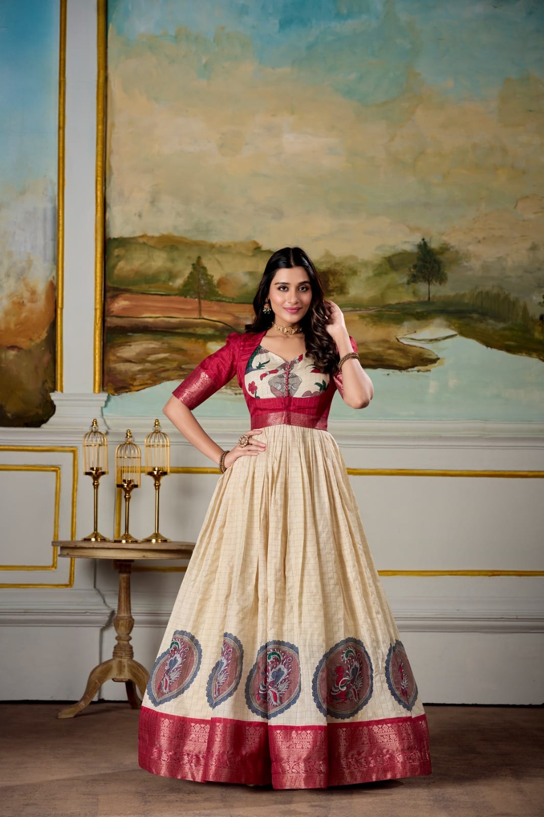 Soft, Regal, and Oh-So-Stunning β Dola Silk Gown with Koti Set