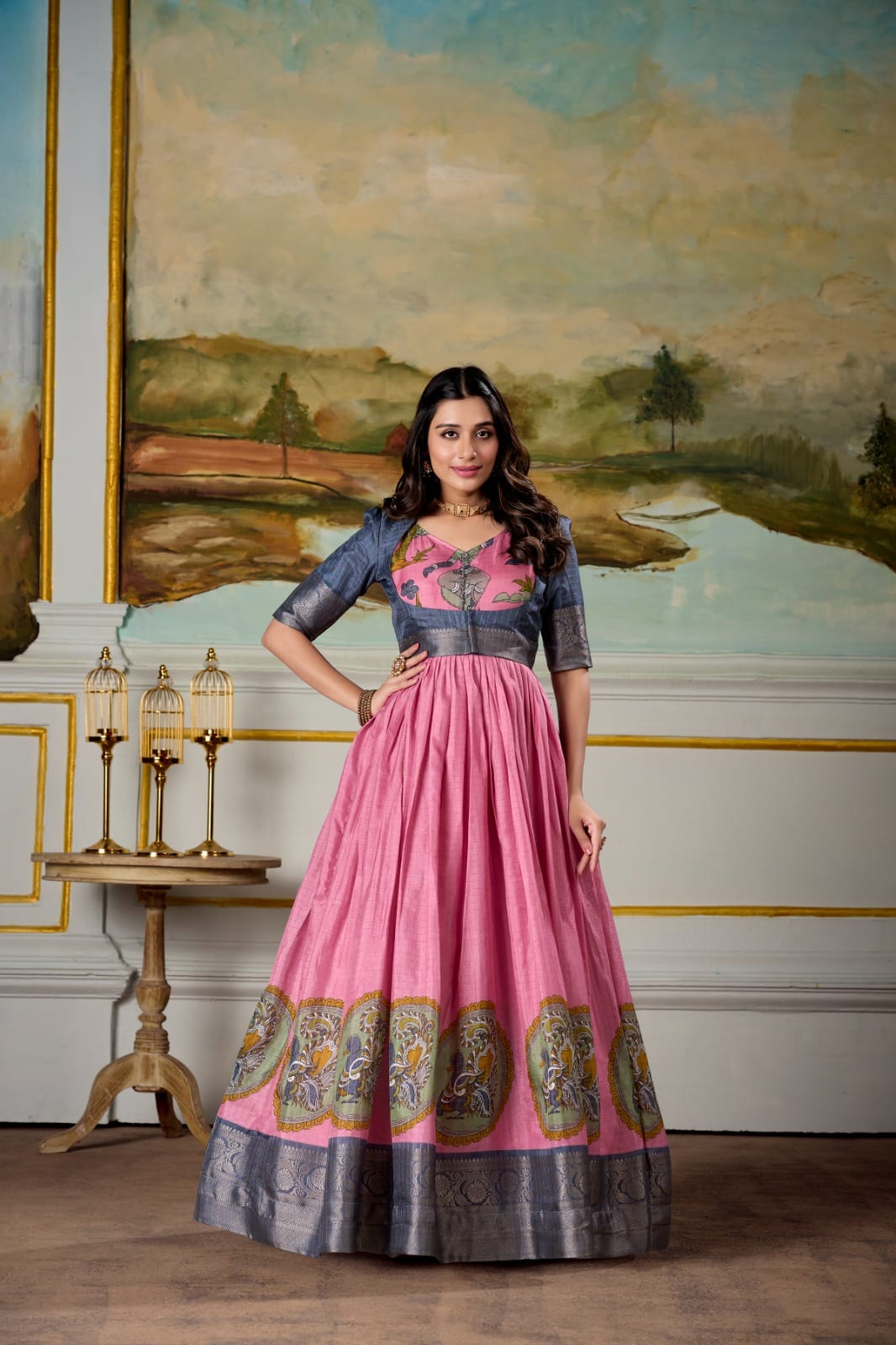 Soft, Regal, and Oh-So-Stunning β Dola Silk Gown with Koti Set