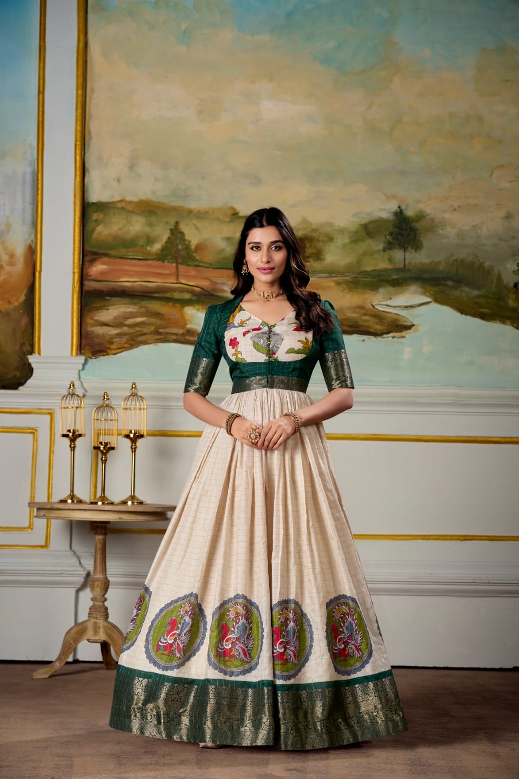 Soft, Regal, and Oh-So-Stunning β Dola Silk Gown with Koti Set