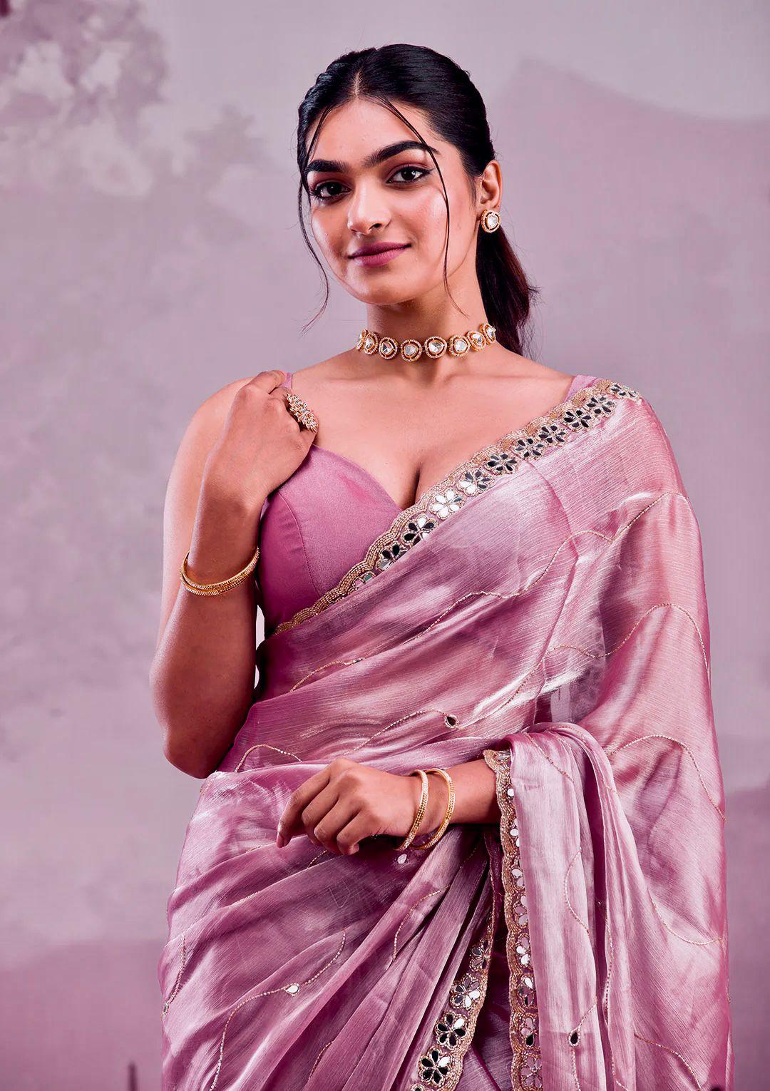 Soft Burberry Silk Saree with Embroidery