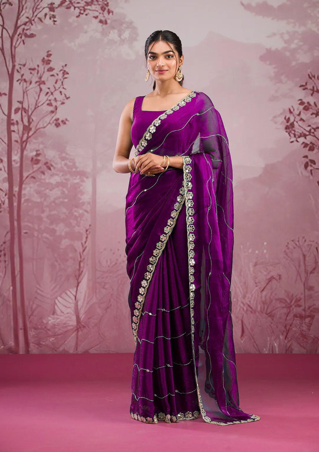Soft Burberry Silk Saree with Embroidery