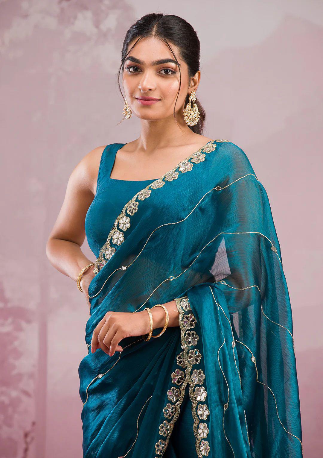 Soft Burberry Silk Saree with Embroidery