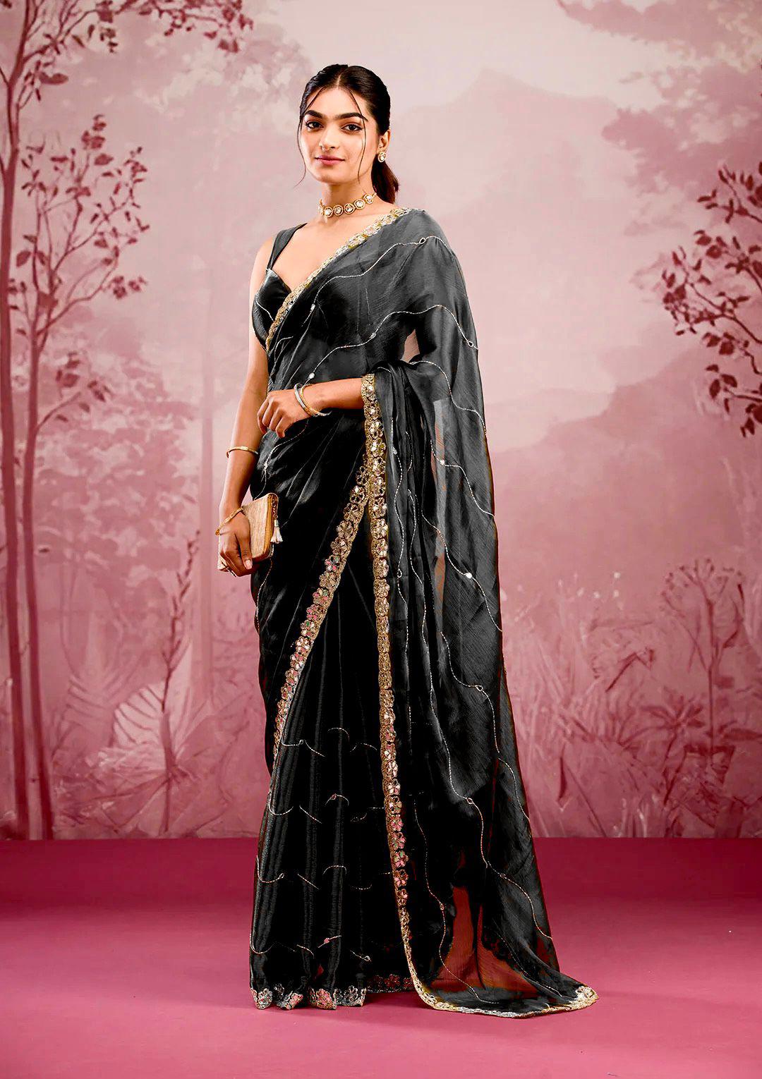 Soft Burberry Silk Saree with Embroidery