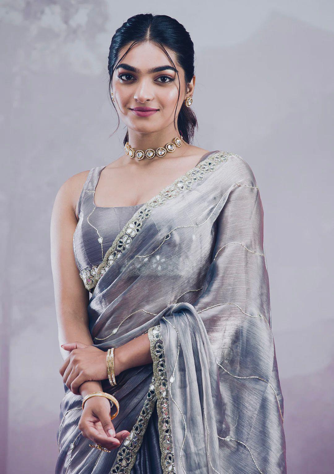 Soft Burberry Silk Saree with Embroidery