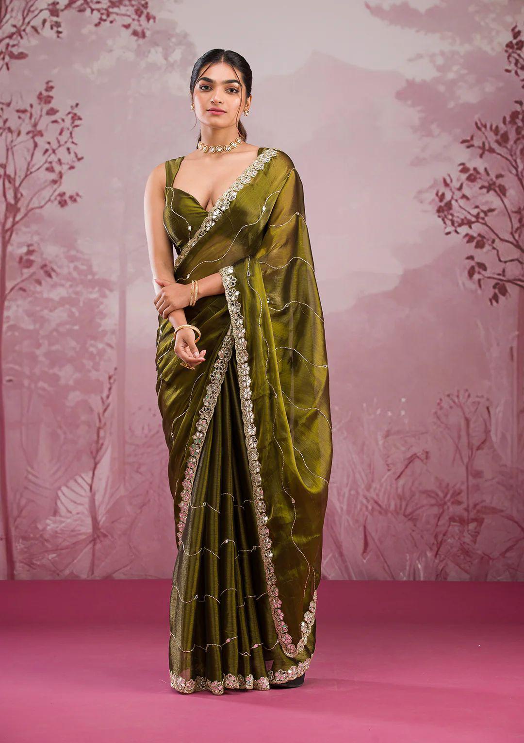 Soft Burberry Silk Saree with Embroidery